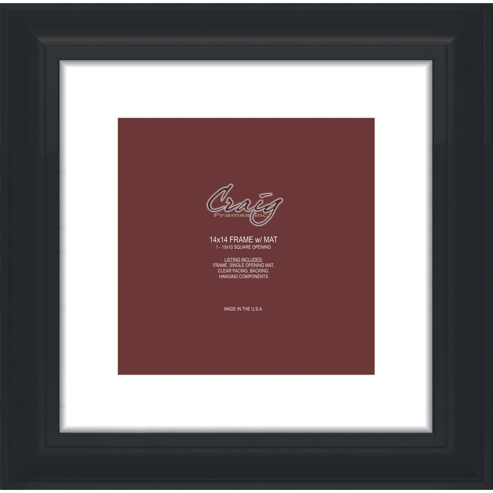 Craig Frames 14x14 2 Black Picture Frame White Mat Opening For