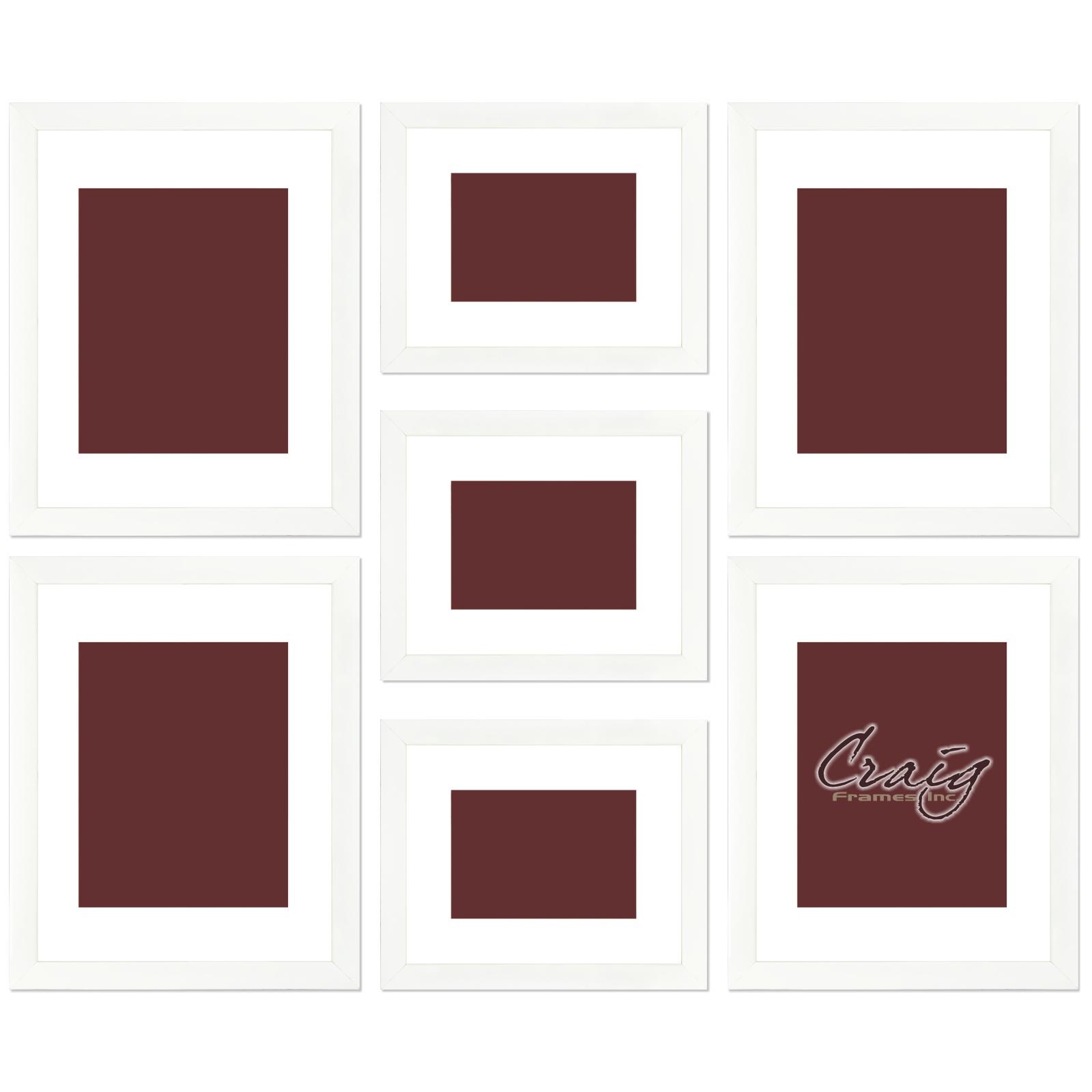 Craig Frames 7 Piece White Gallery Wall Frame Set with Glass & White